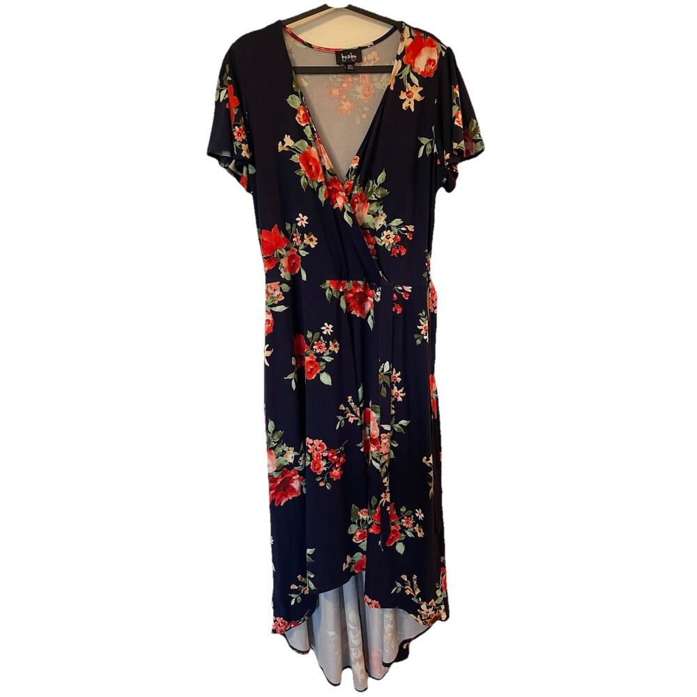 By & By stretchy Navy Blue floral wrap hi-low long dress Size (XXL) 18/20